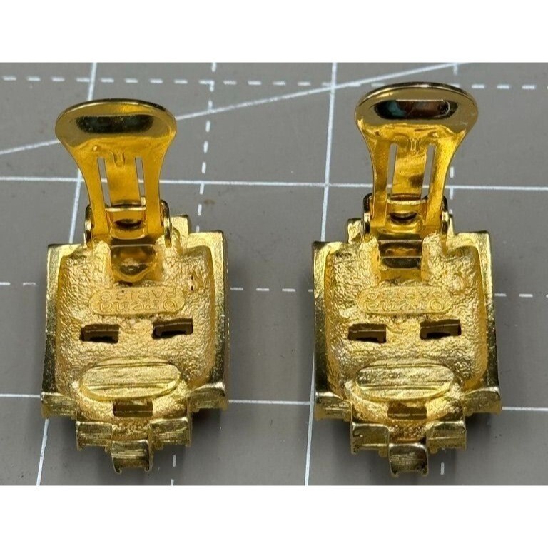 Vintage Orena Paris Earrings Geometric Gold Toned Clip 1 1/4″