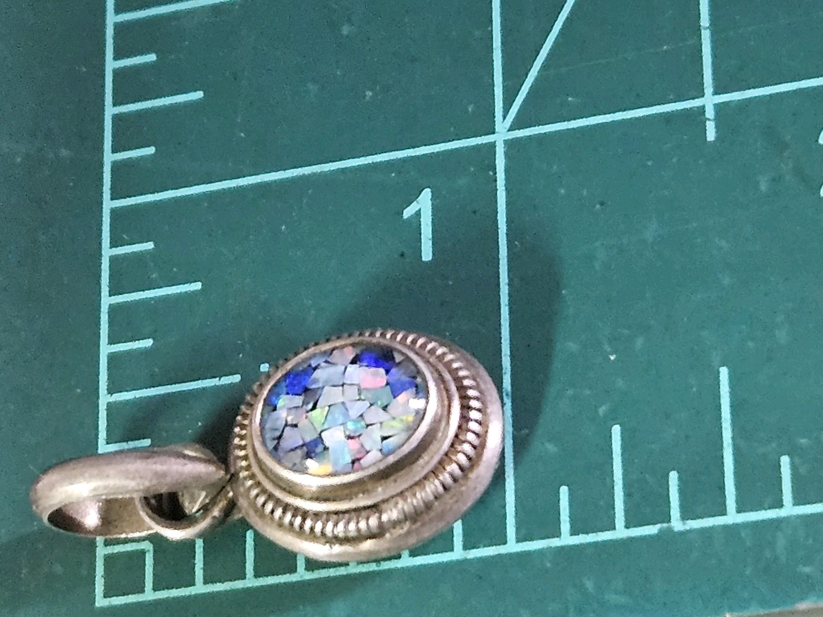 Vintage Sterling Silver Mosaic Opal Inlay Pendant