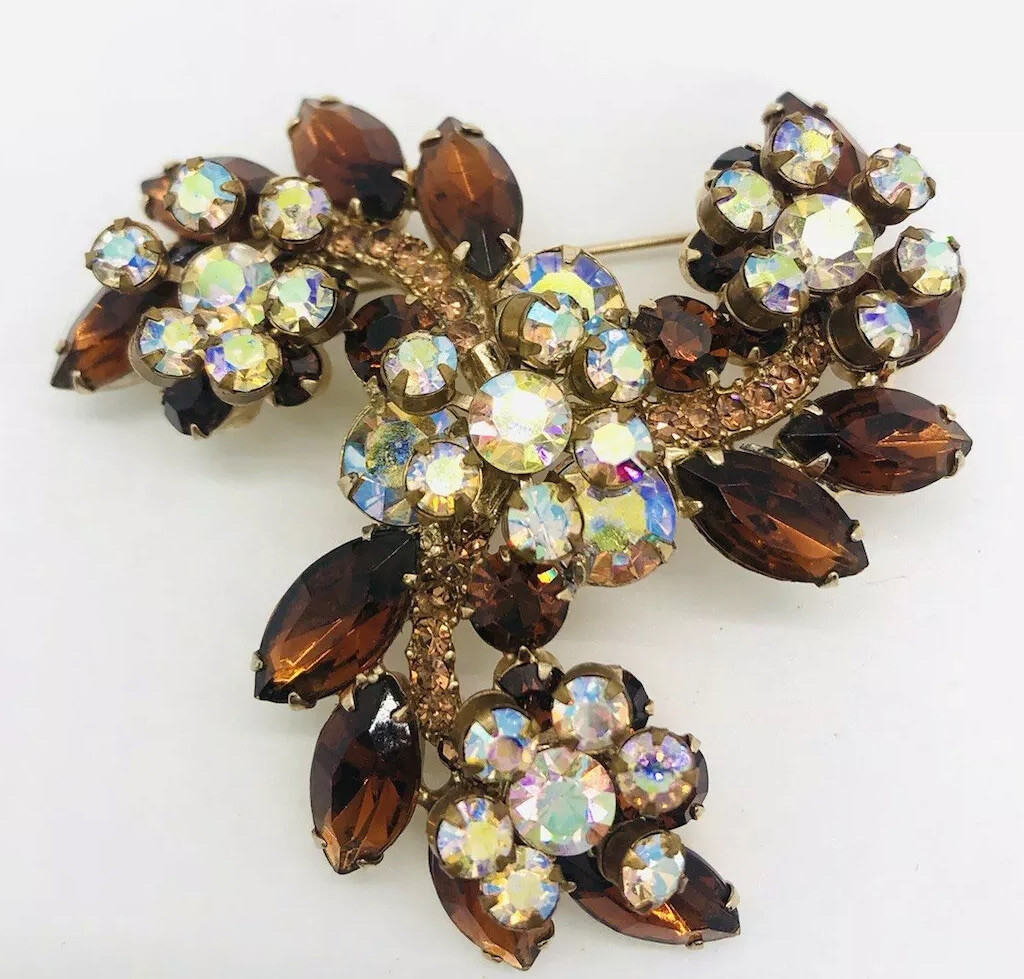 Large JULIANA Delizza & Elster Swirling AB Rhinestone Brooch Vintage Jewelry