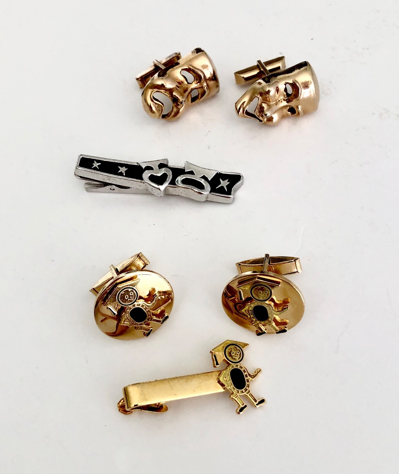 Lot of Vintage Tie Bar Clips Anson Swank Cufflinks Theatre Drama Comedy Tragedy