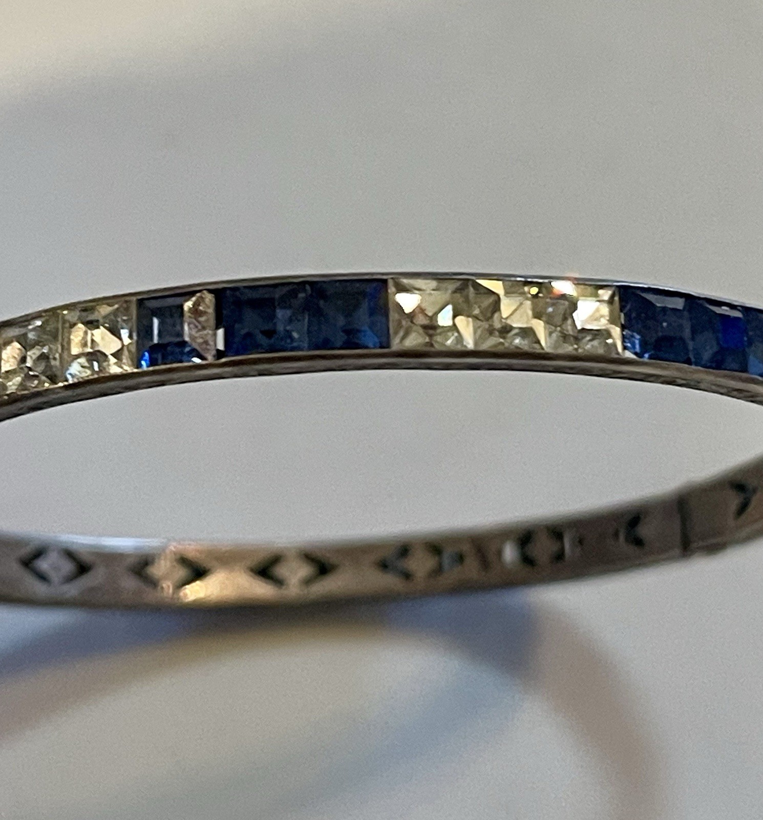 1930s Art Deco Channel Set Foiled Glass Sterling Silver Bracelet **FOR REPAIR**