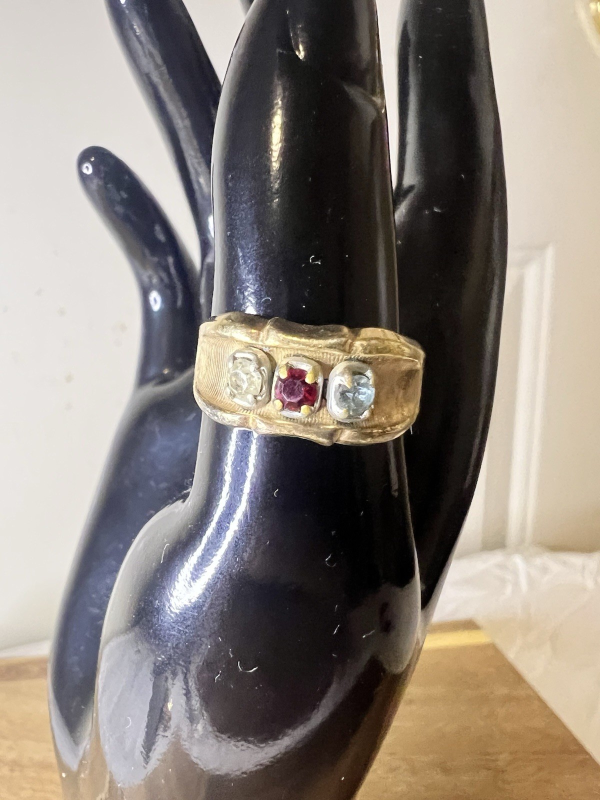 Antique Sterling Silver Gold Wash With Multicolor Rhinestones Ring Size 8