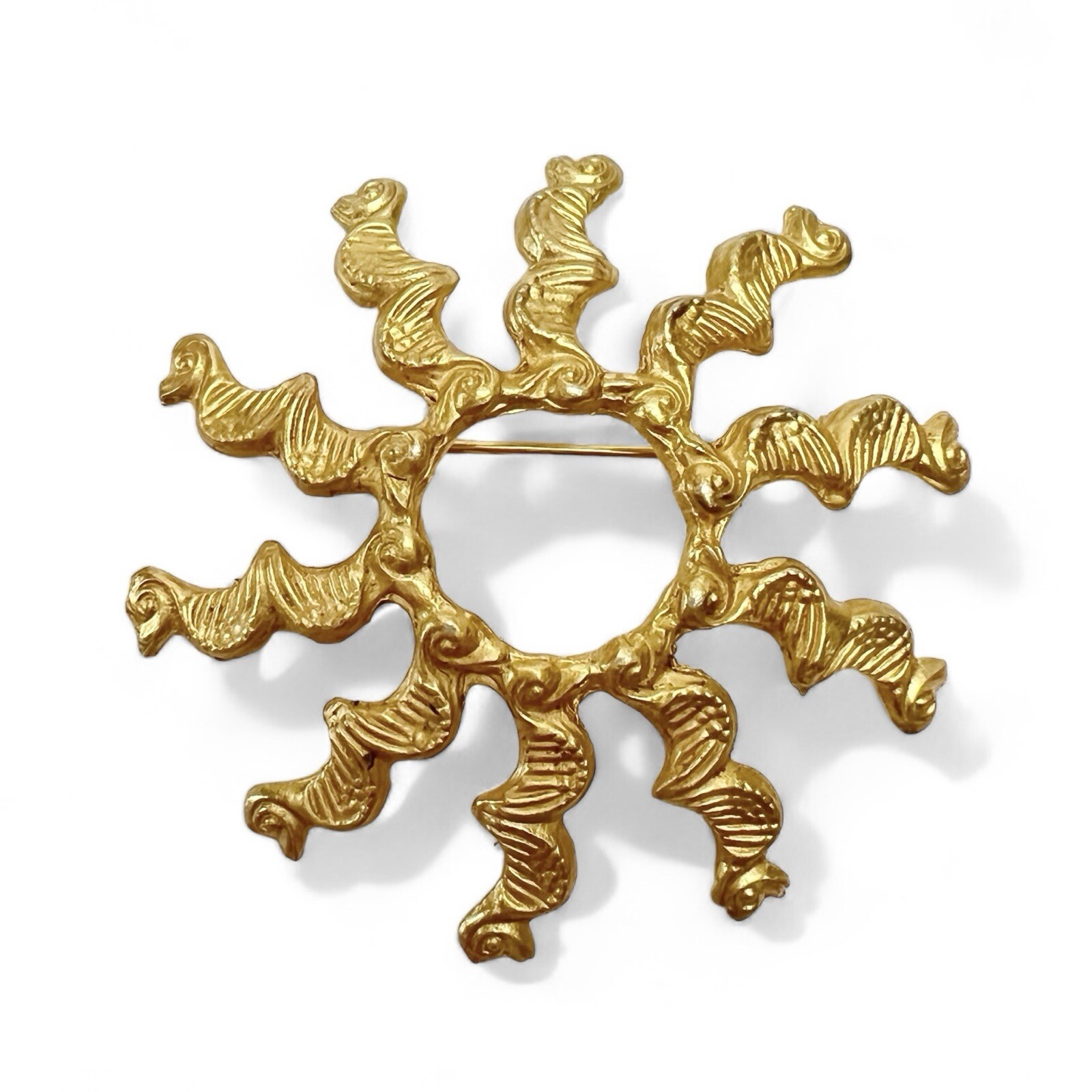 Vintage Alva Museum Replica Matte Golden Etruscan Seahorse Duck Spiral Brooch