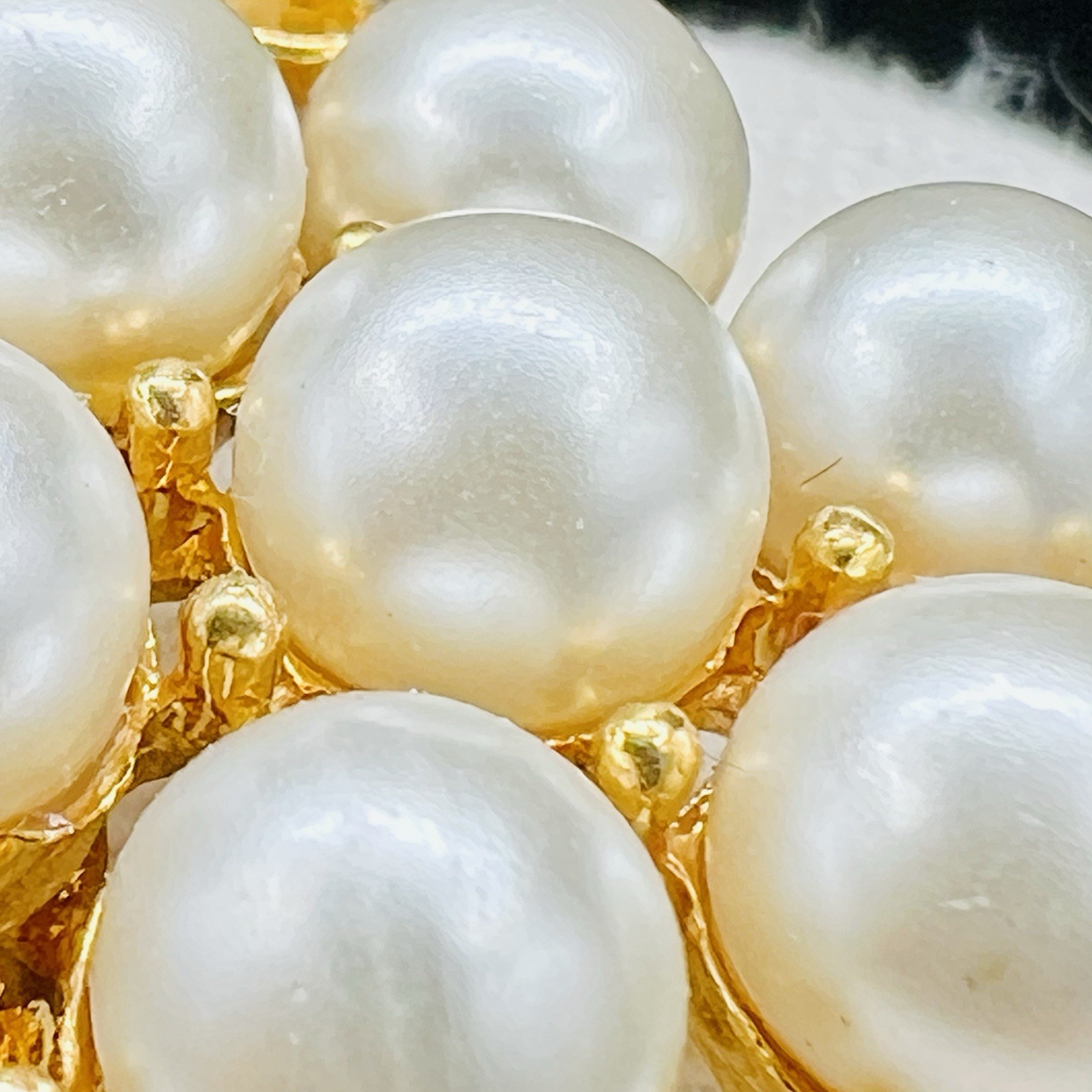 Vintage Faux Pearl Grape Cluster Brooch Gold Tone Textured Leaf Floral Estate