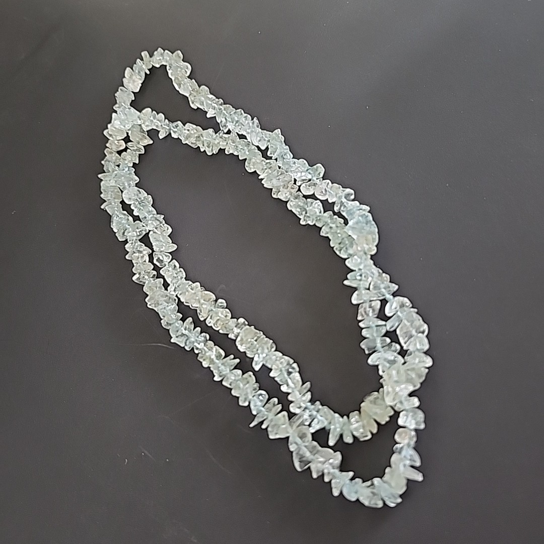 Aquamarine Chip 18” Necklace Translucent Light Sky Blue Green Stones Beach BOHO