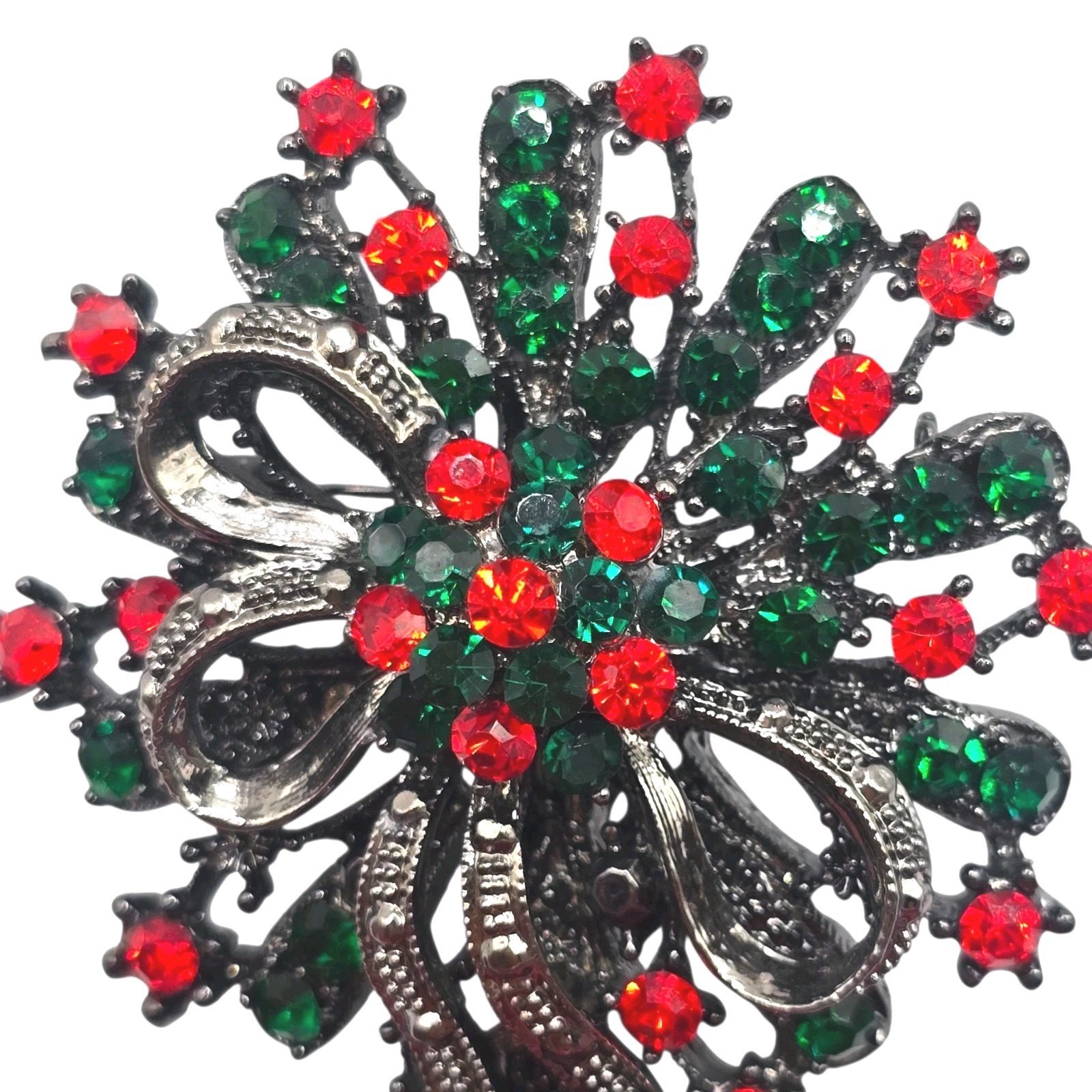 Brooch Pendant Floral Bouquet Spray Ribbon Holiday Christmas Statement SKU 3339