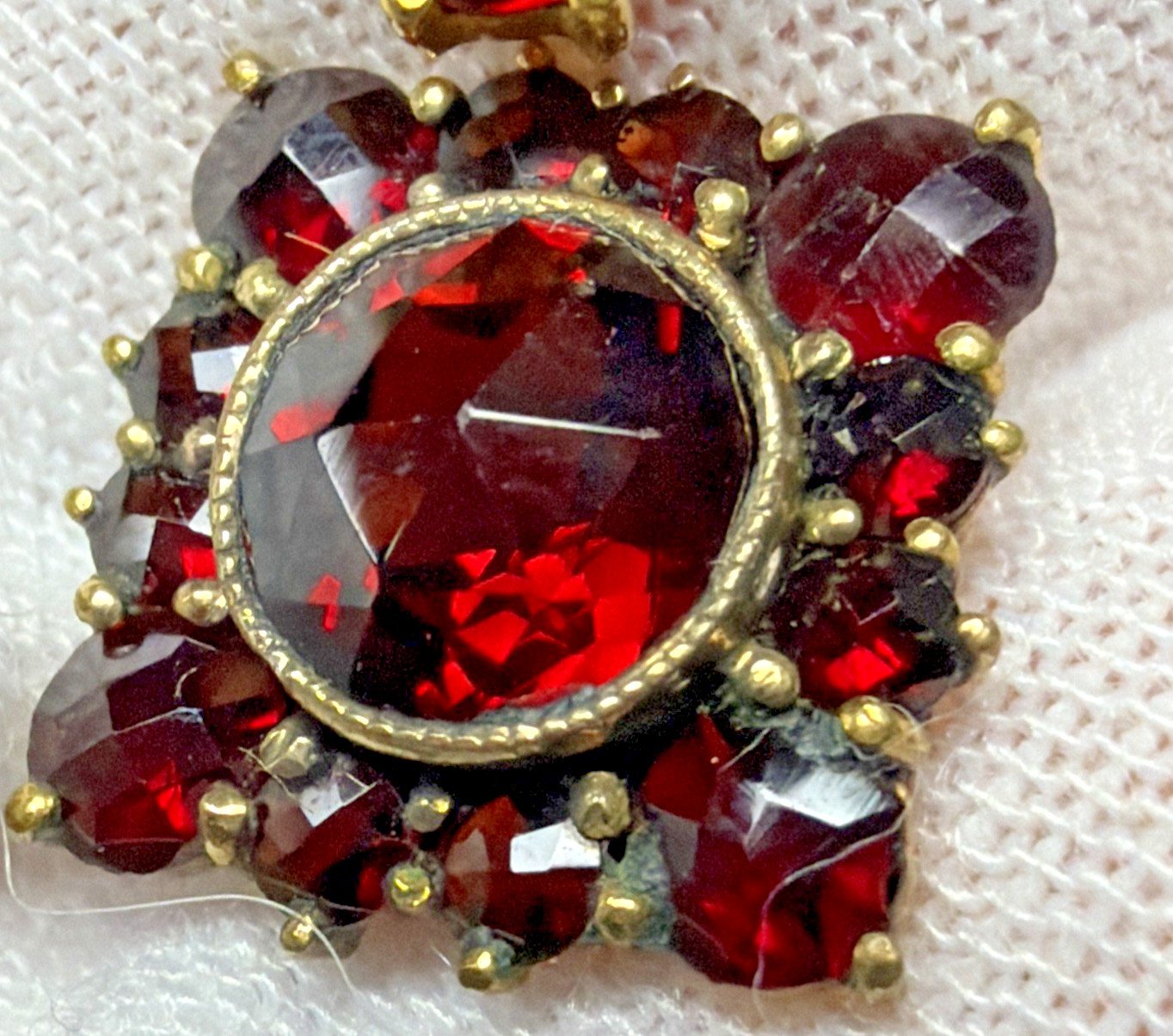 Victorian Red Garnet Star Snowflake Cluster Germany Brooch Pin Screw Earrings