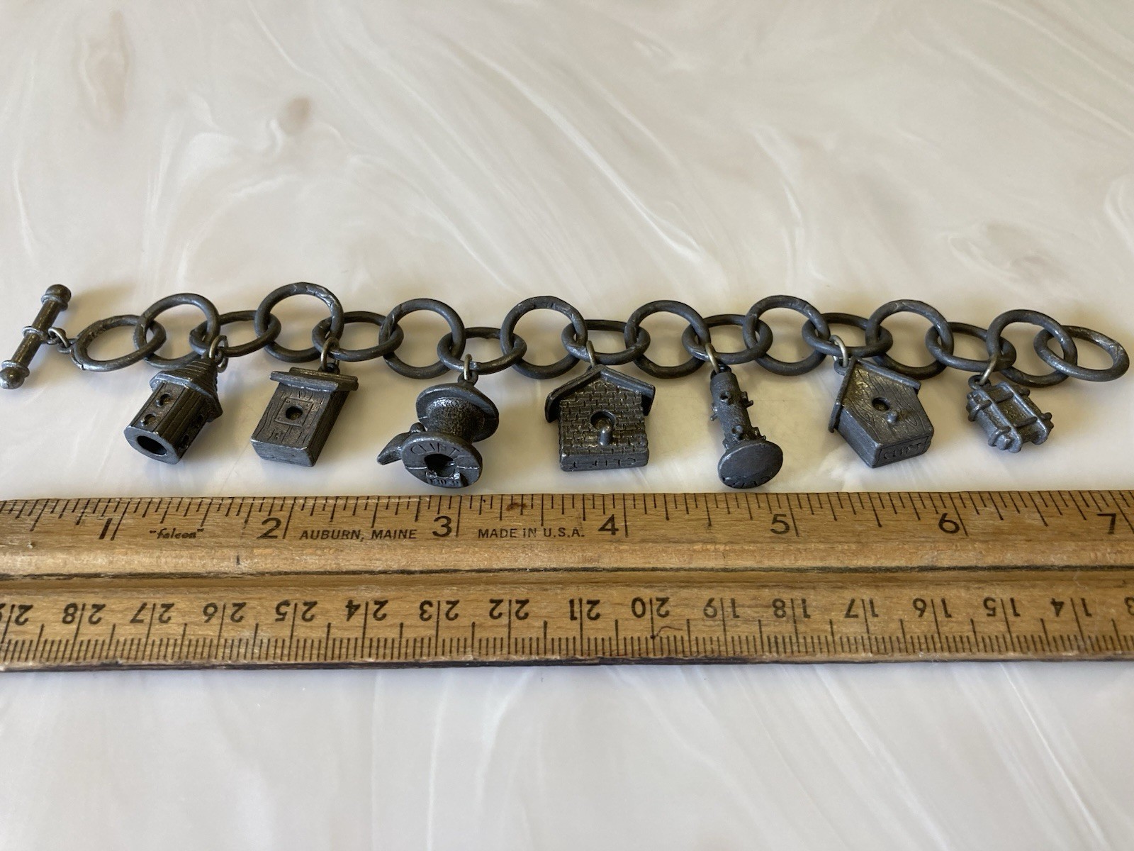 Smith & Hawken CLIFT Garden Charm Bracelet PEWTER Birdhouse & Bird Lover Feeders
