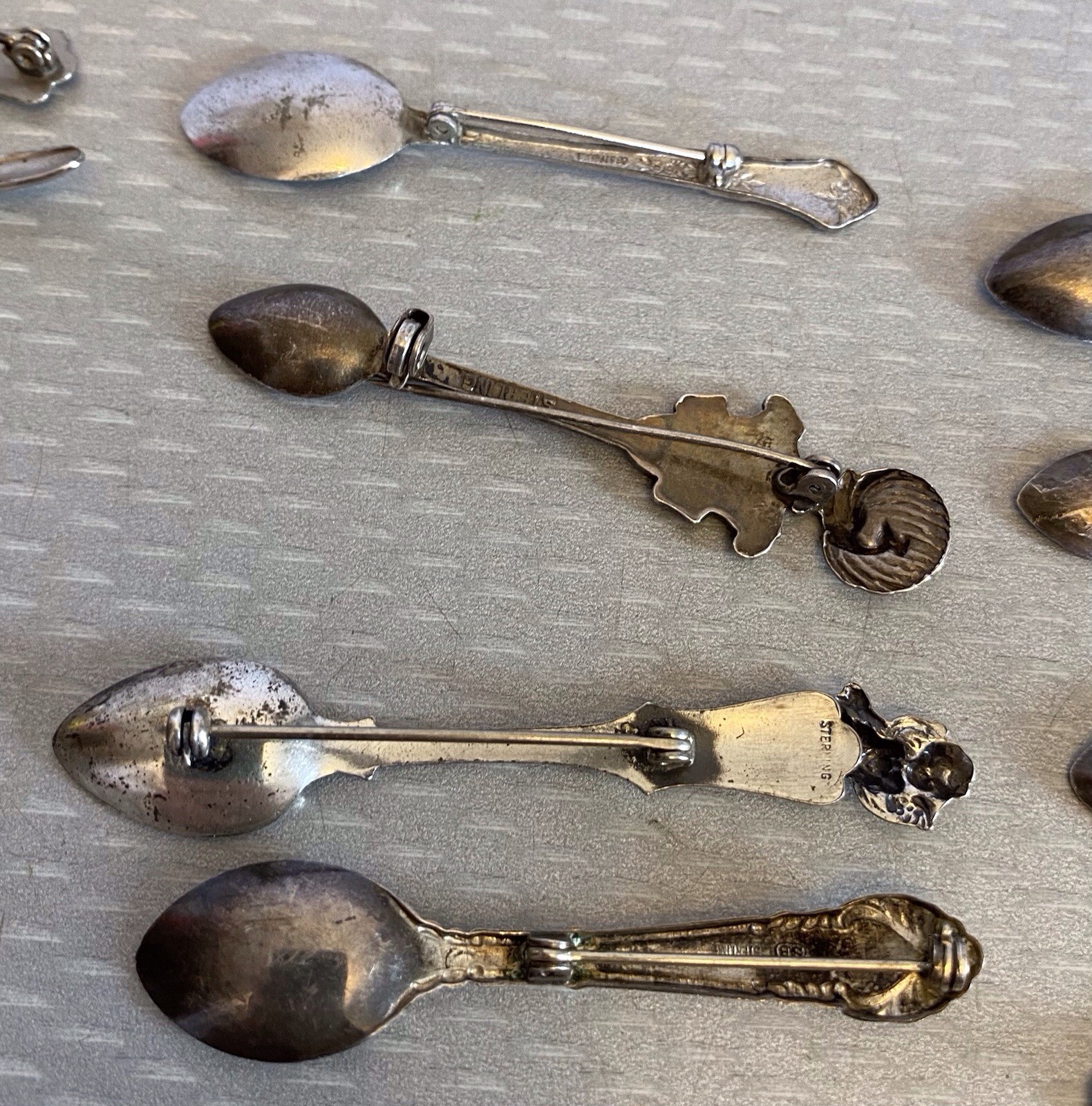 Estate Collection Sterling Silver Spoon Brooch Lot 12 Souvenir USN Yellowstone
