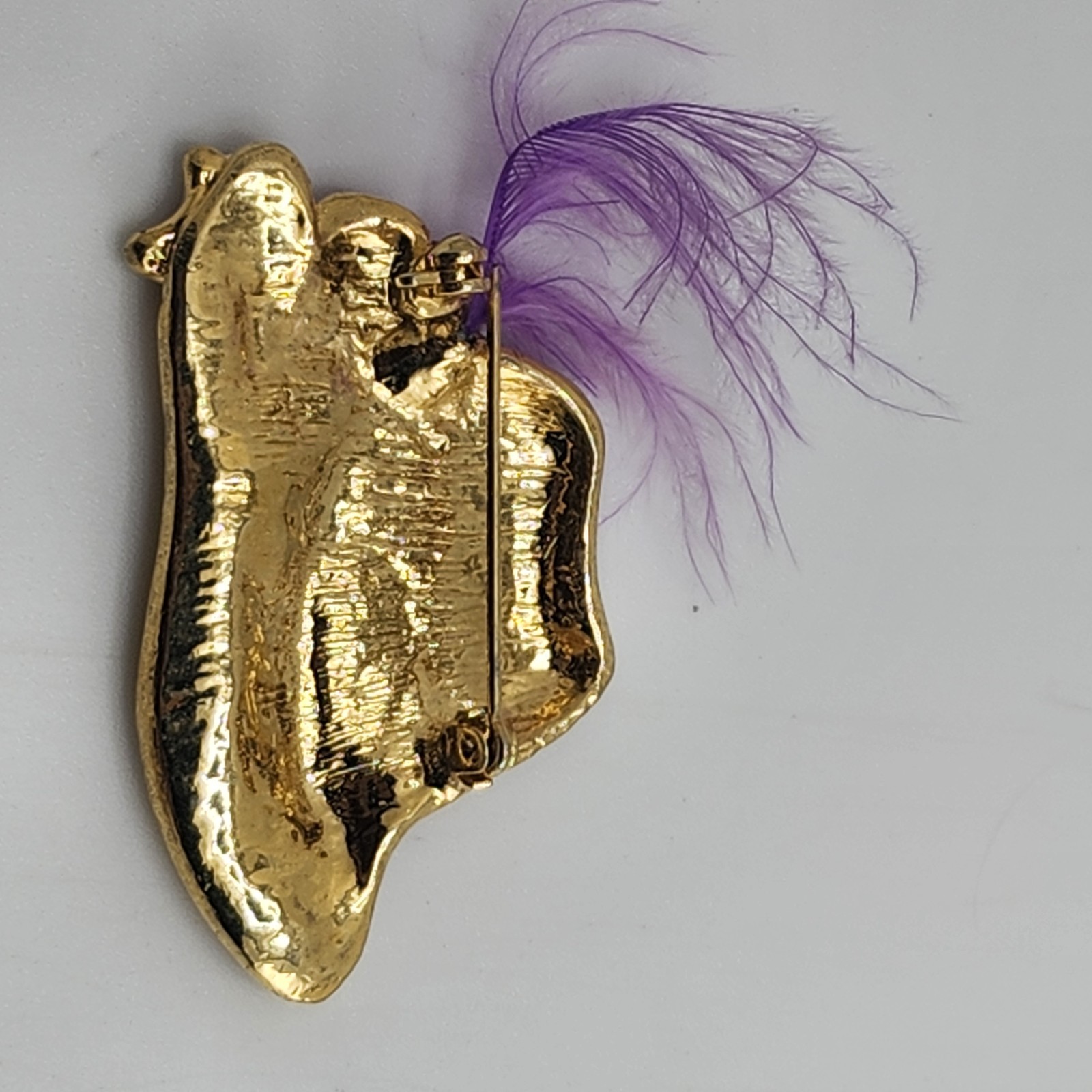 Vintage Red Hat Society Glitter Hat Brooch Pin With Feather