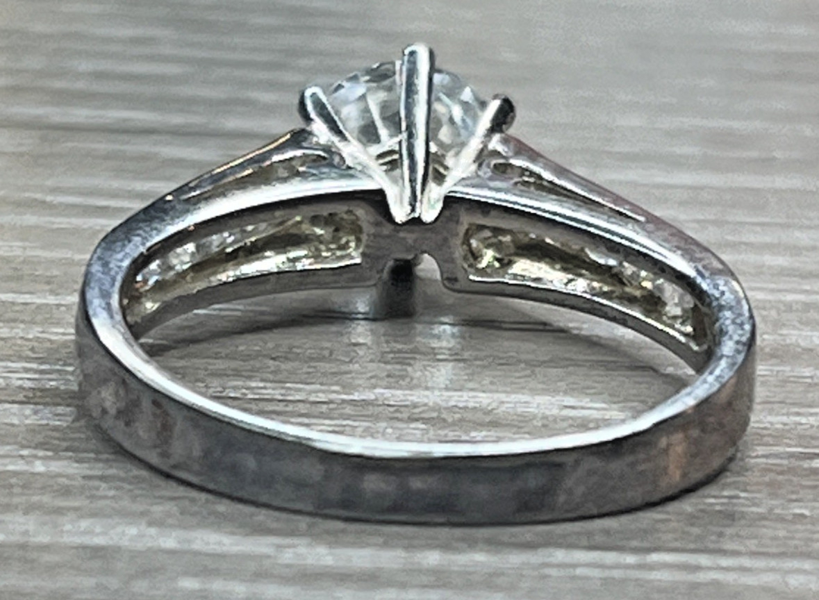 Vintage DBJ Sparkling CZ Solitaire Accents Engagement Ring Silver Tone SZ 8.25