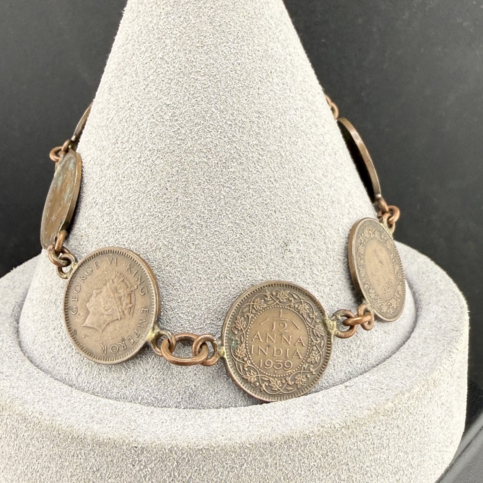 Vintage Coin Charm Bracelet Copper Tone 7”
