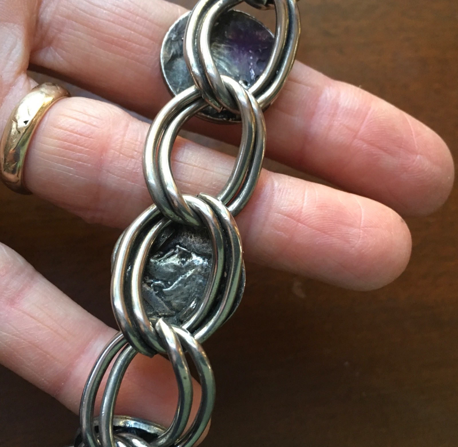 Louis Rault Mark Silver Content Link Bracelet with 4 Coin Monarch Faces