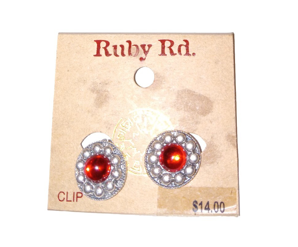 Ruby Rd Clip-On Earrings Silver Tone Red Accent