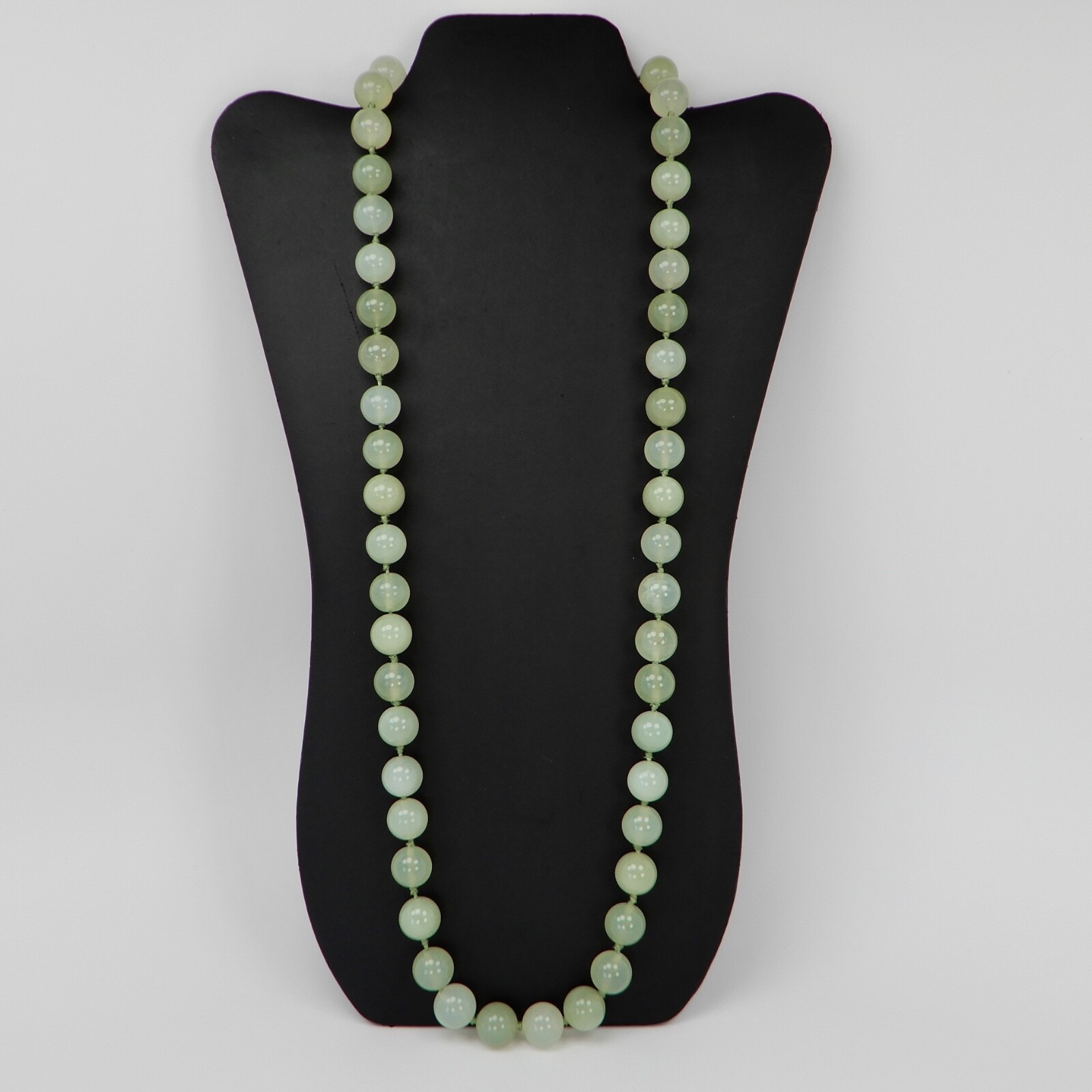 Vtg Green Jade Knotted 14mm Bead Necklace 31” .925 Silver Filigree Clasp 187 gr
