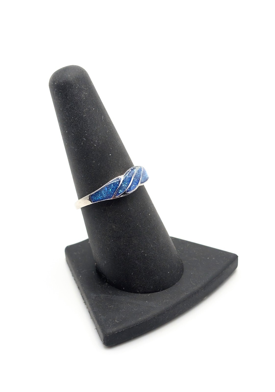 925 Sterling Silver & Inlaid Blue Opal Gemstone Ring Size 8
