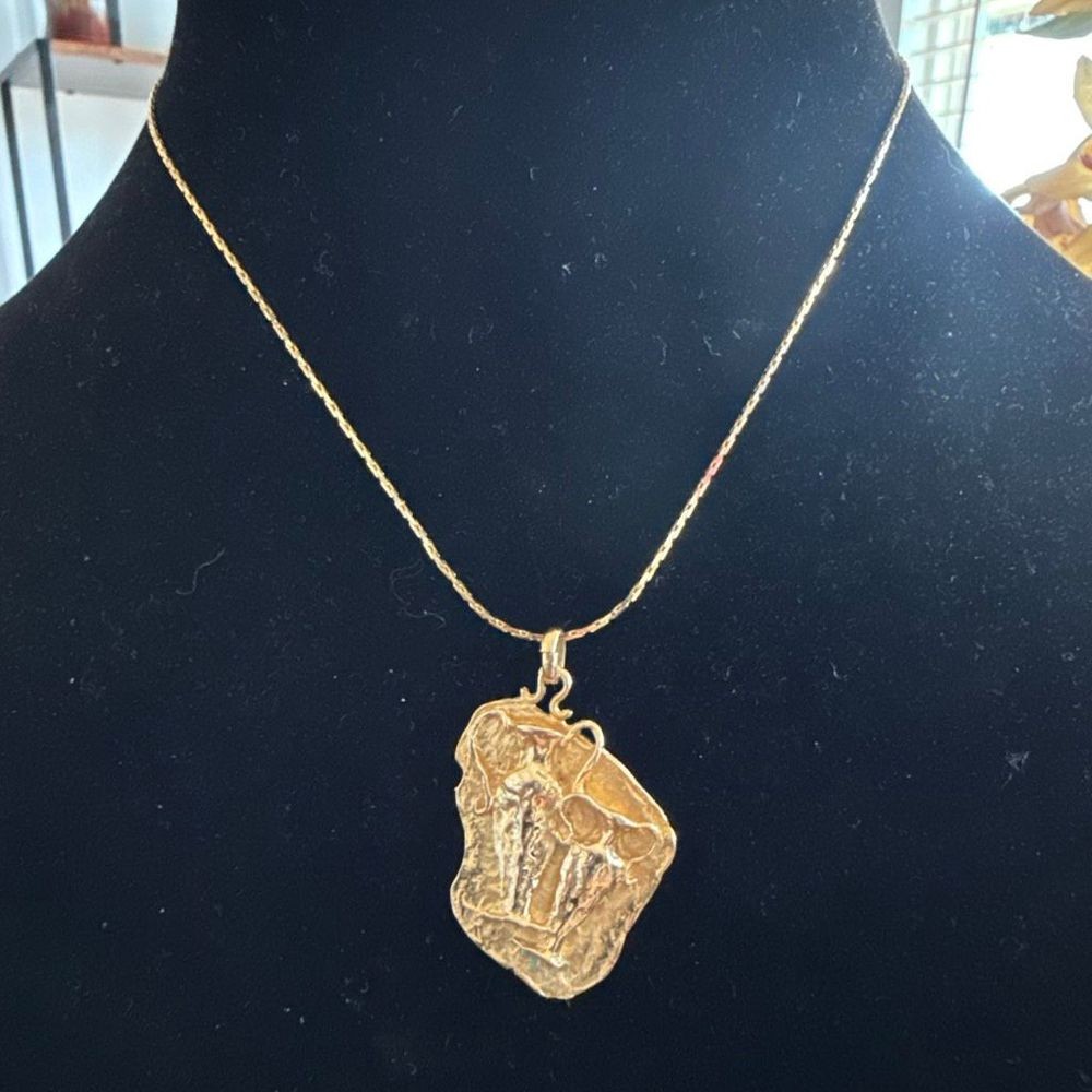 Vintage Gold Plated Pendant Necklace Mixed Metal Art Deco Style 18 Inch