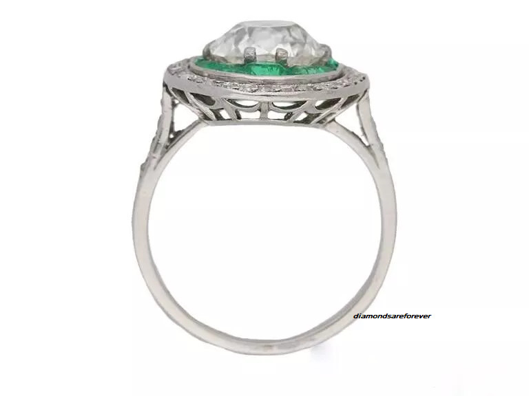 Antique Old Mine Cut Emerald & Cubic Zirconia 4.66TCW Stones Vintage Style Ring