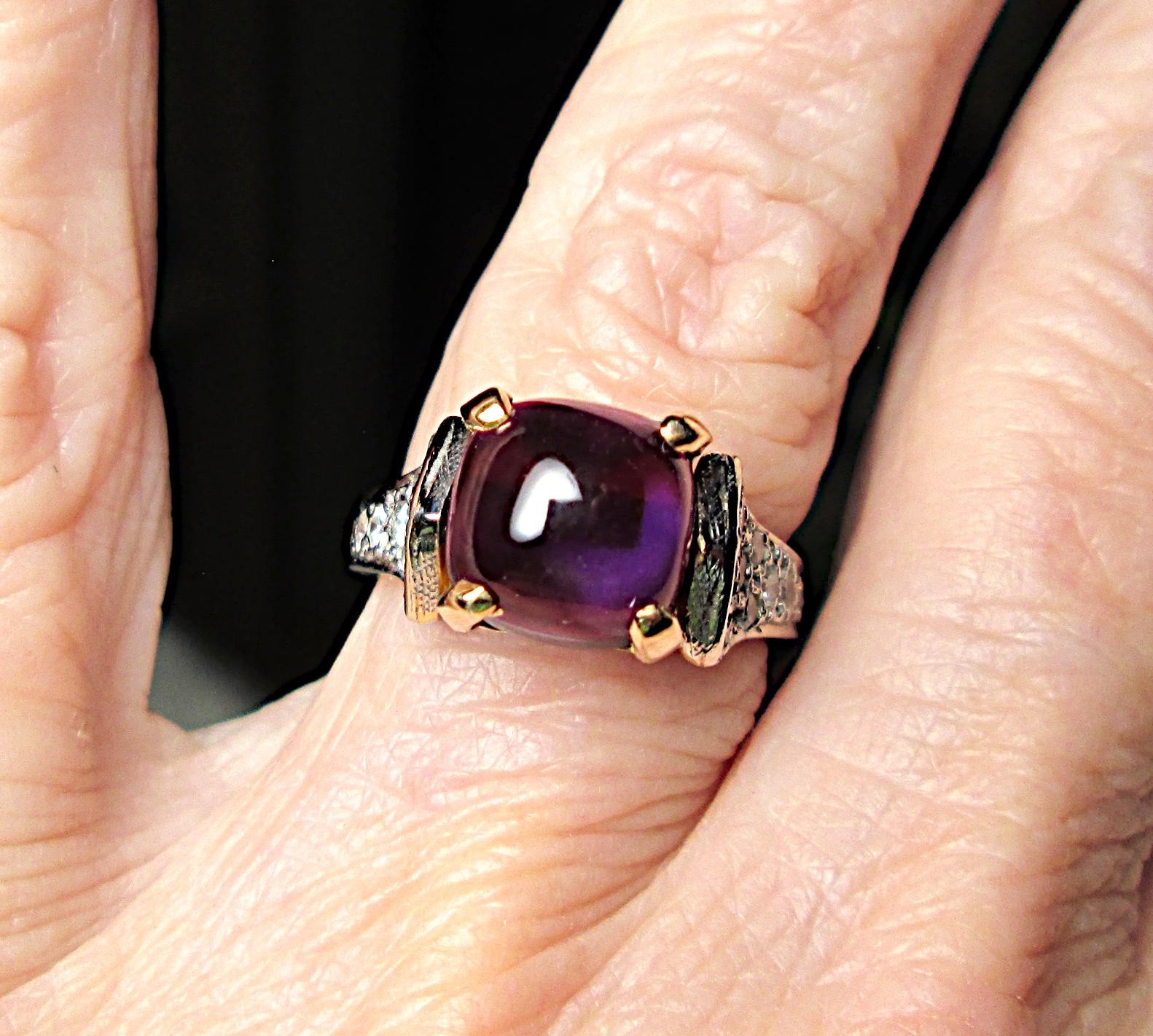 UNIQUE 14K TT GOLD 2+ CT AMETHYST 1.00 CTW DIAMOND RING 6 Grams FEB BIRTHSTONE