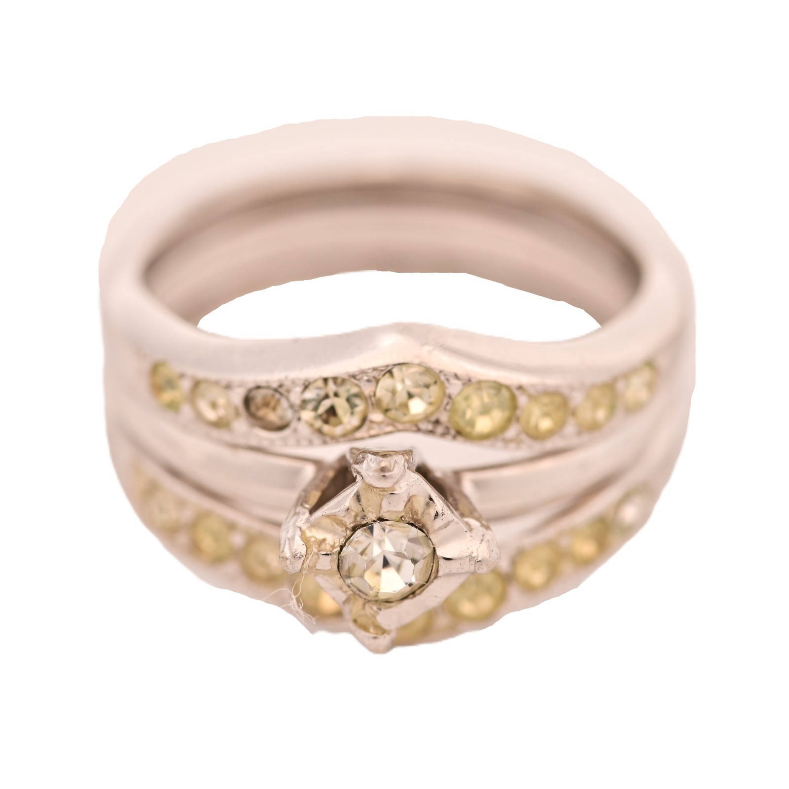 Original Vintage Designer Sterling Silver Moissanite Gemstone Estate Double Ring