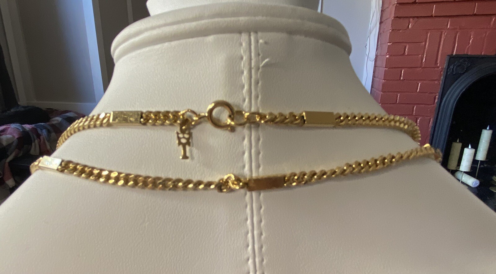 Vintage Trifari Gold Tone Bar Link Station Chain Opera Length Necklace 53.5
