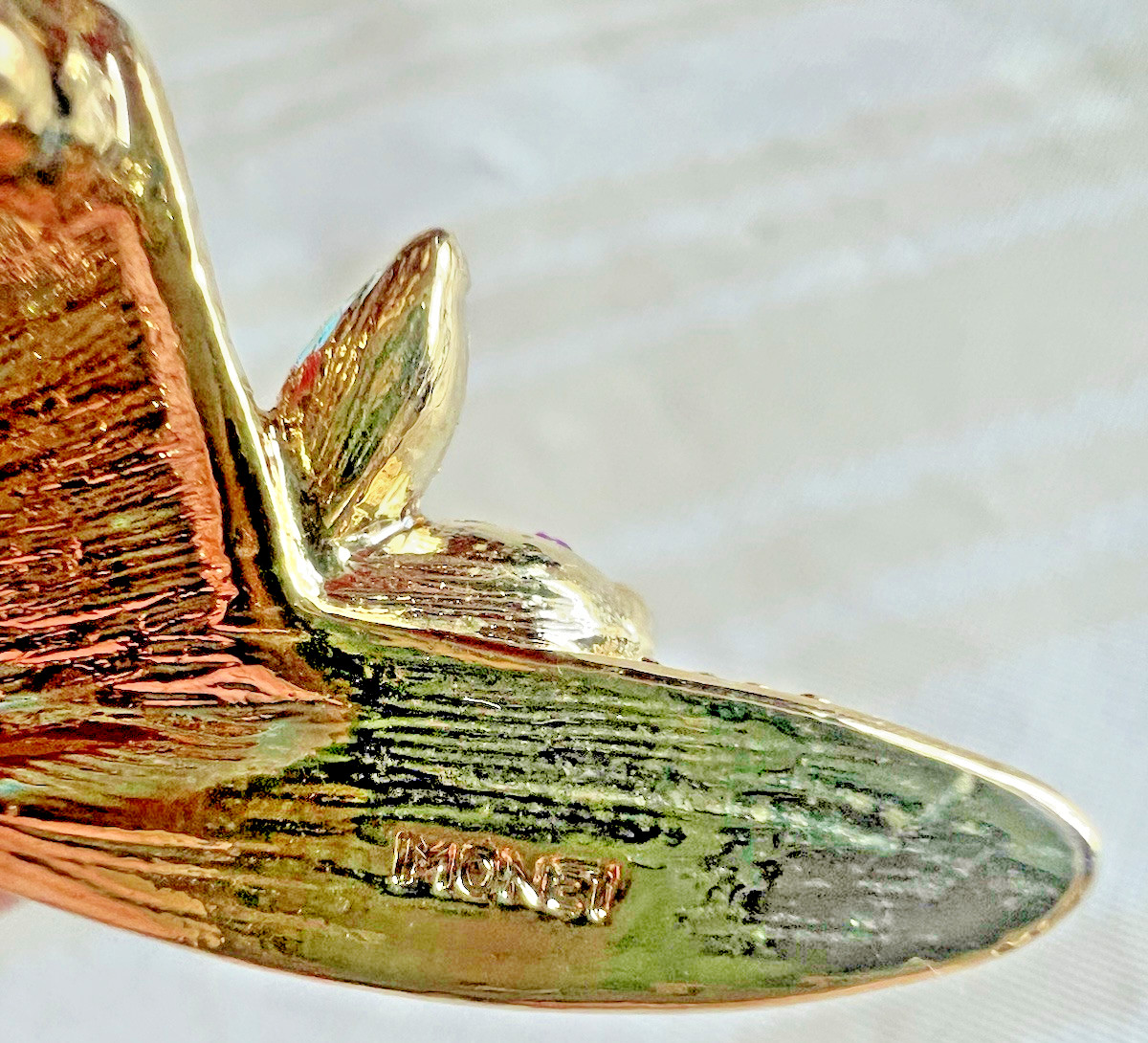 VTG Red Hat Brooch MONET Gold Tone Metal Red Crystals Purple Stones Enamel