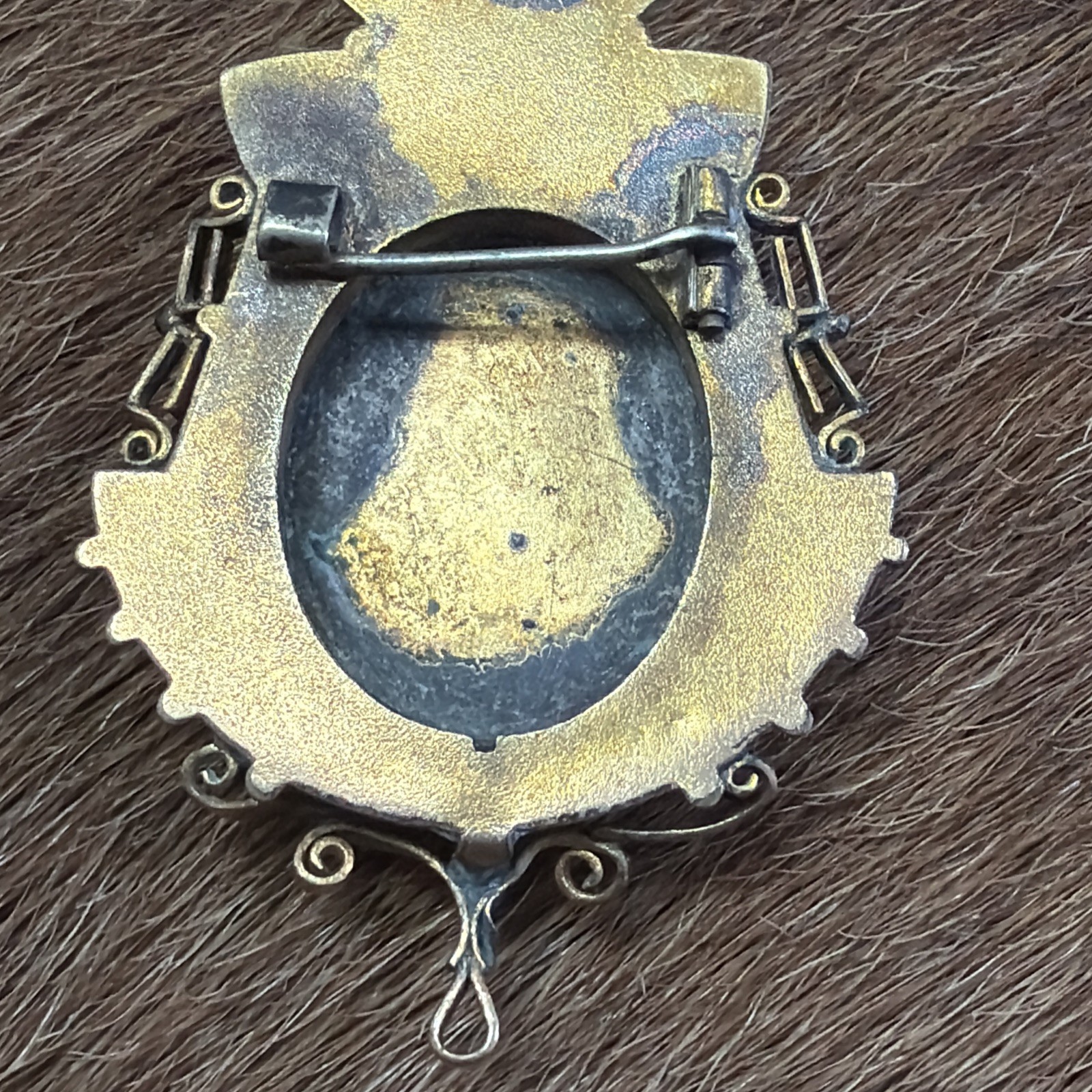 Vintage Late 1800’s Victorian Gold plated seed Pearl Etruscan Pendant/broach