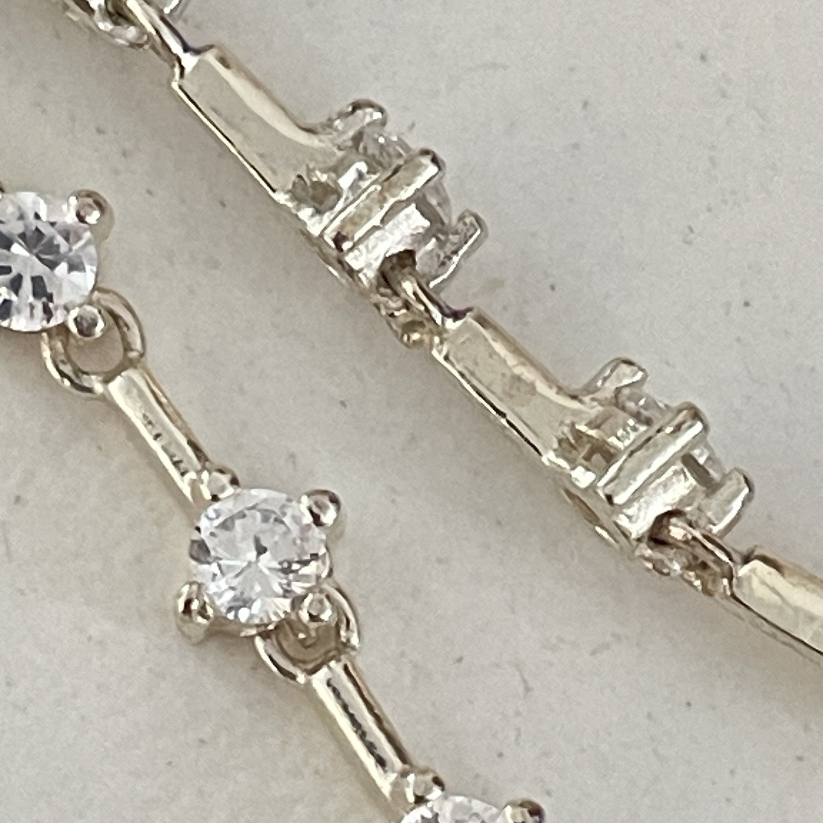 925 Signed Clear Crystal Dangle drop Linear 1 3/4″ long Post Pierced Earrings