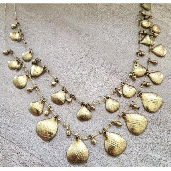 Vintage Coldwater Creek Goldtone 2-Strand 20″ Necklace Textured Teardrop Dangle