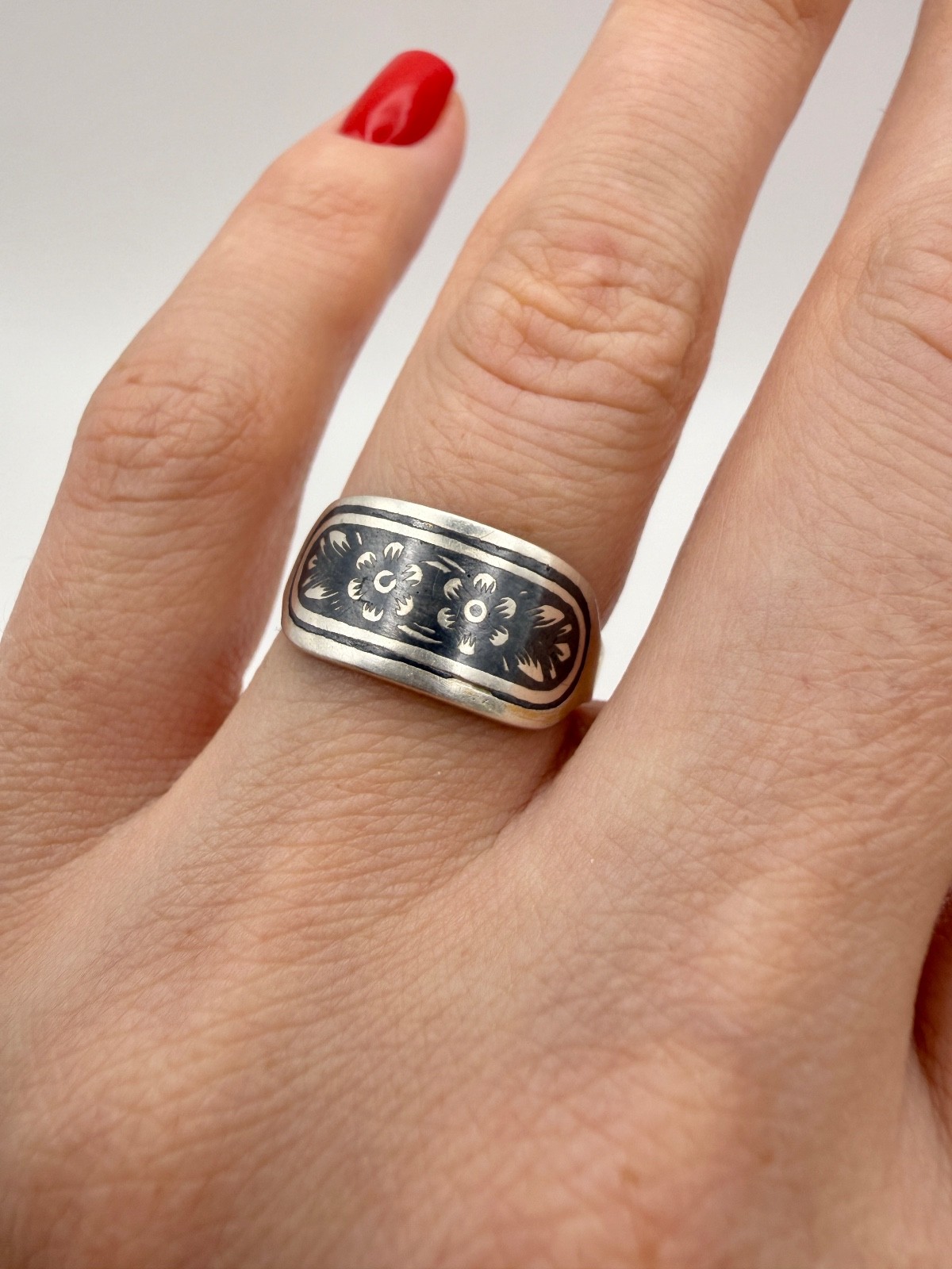 Vintage Ring with niello Sterling Silver 875 USSR time Women Jewelry size 7,5.