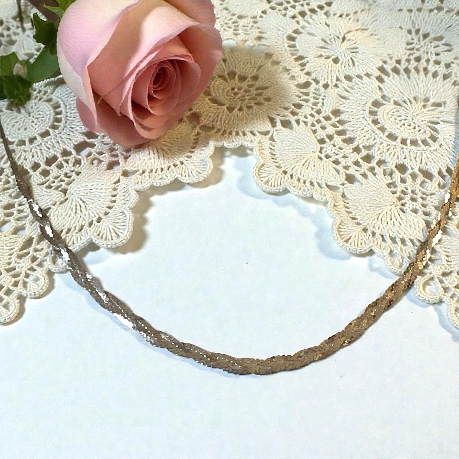 Vintage Italian 925 Sterling Silver Diamond-Flat Braided Chain Necklace, 16″