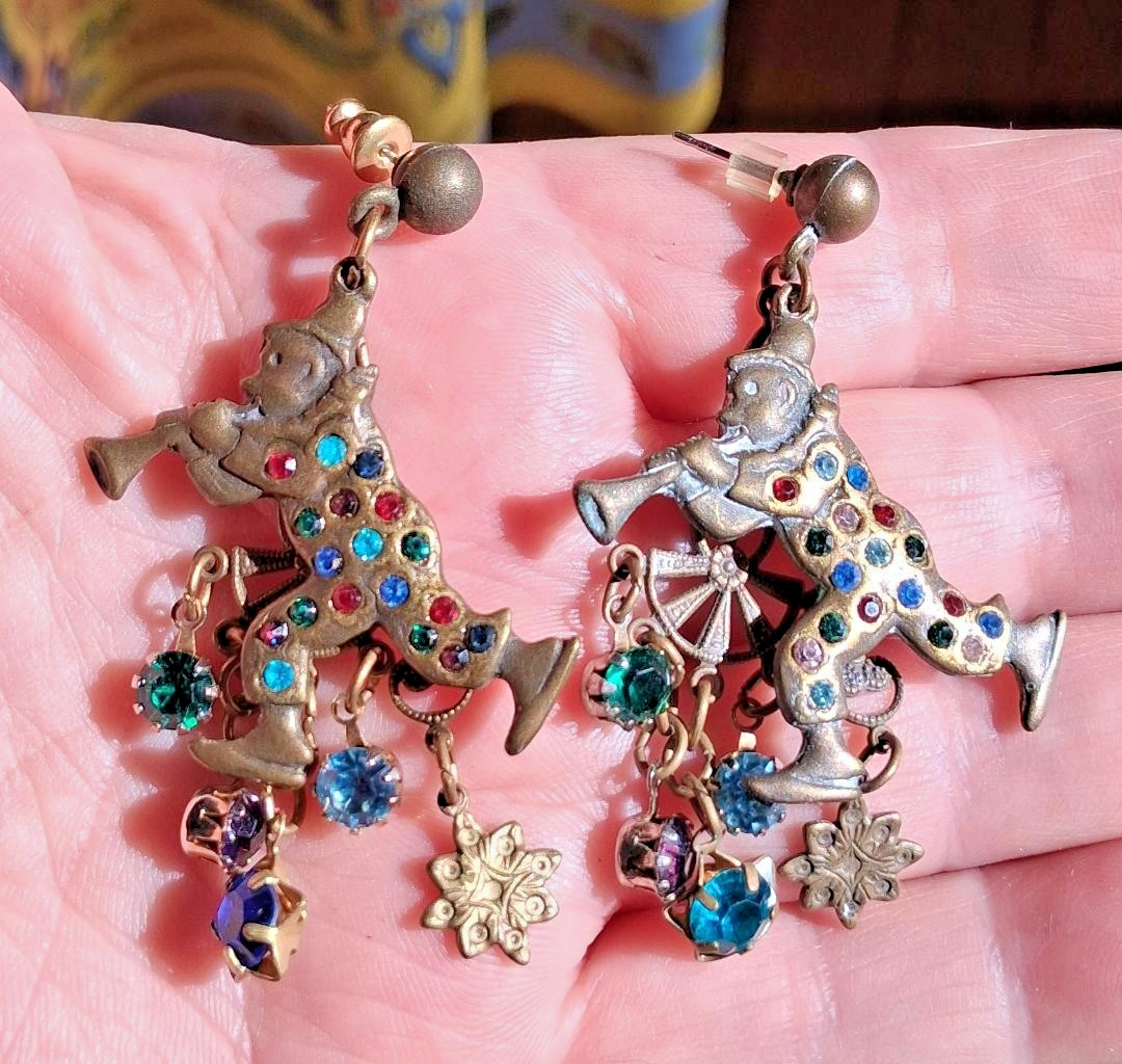 1950’s Multi-Color Rhinestone Clown Post Earrings! Pretty Rare!