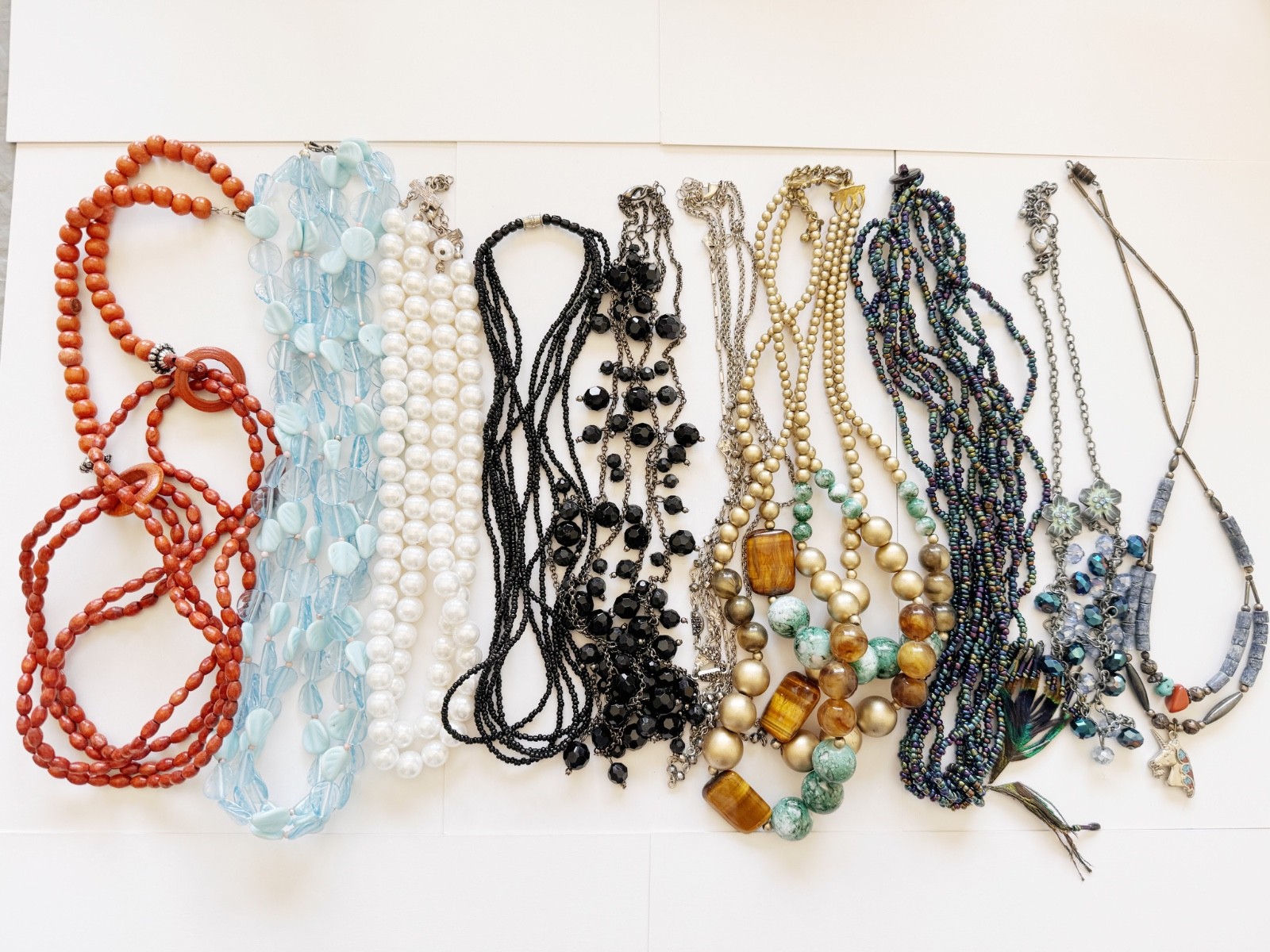 10 Pcs Vintage Necklace Lot Beaded Statement Glass Faux Pearl Boho Fashion