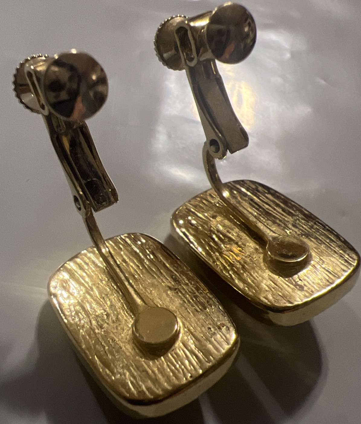 GENUINE Napier Vintage Estate Teal Blue Clip On Earrings Gold Silver Tone