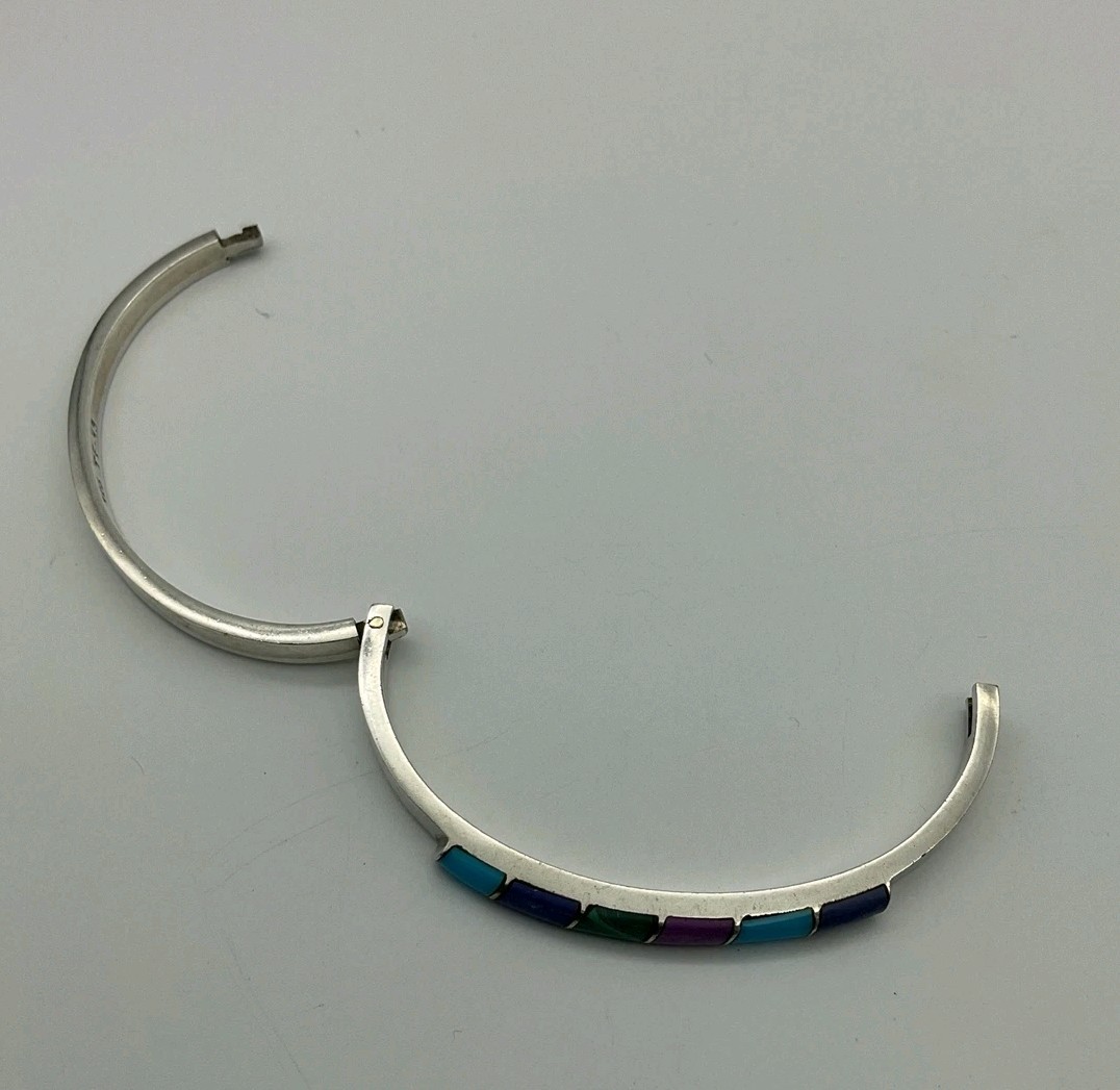 925 Bangle Locking Cuff With Purple And Blue Stones 7″