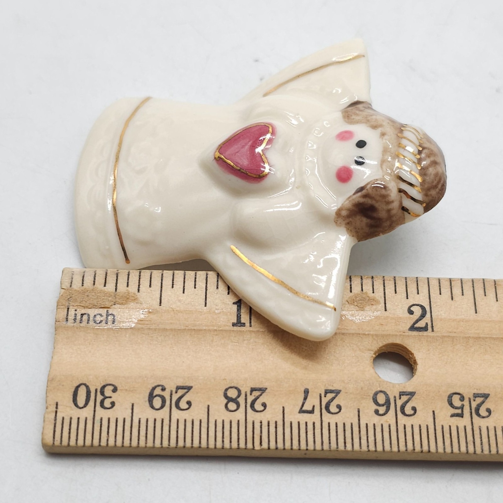Hand-Painted Ceramic Angel Pin 1996 Hearts & Flowers Pink Heart Brooch 2 Inches