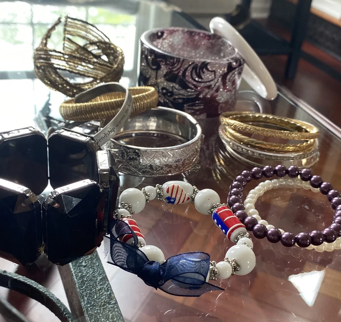 15 Vintage Cuff Bangle Stretch Bracelets Lot Costume Jewelry Bead Avon Monet +