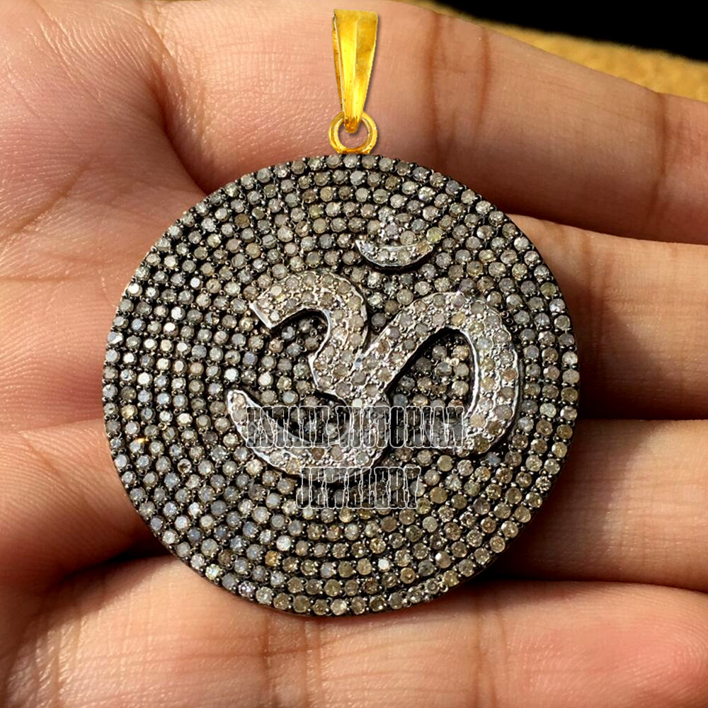 Vintage 3.75ctw Genuine Old Mine Rose Cut Diamond Silver Lord OM Pendant Jewelry