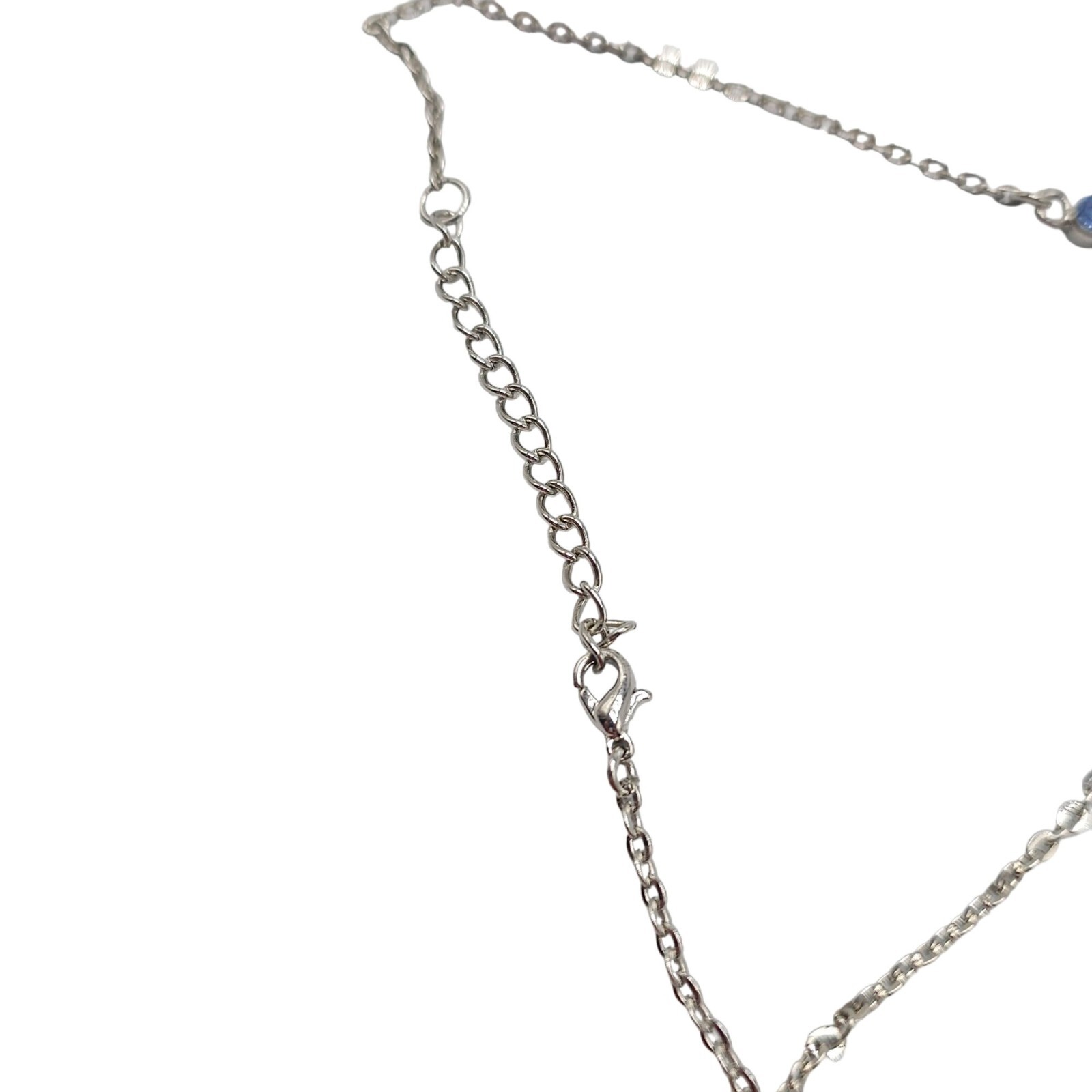 Blue Rhinestone Crystal Station Pendant Chain Necklace Silver Tone Vintage