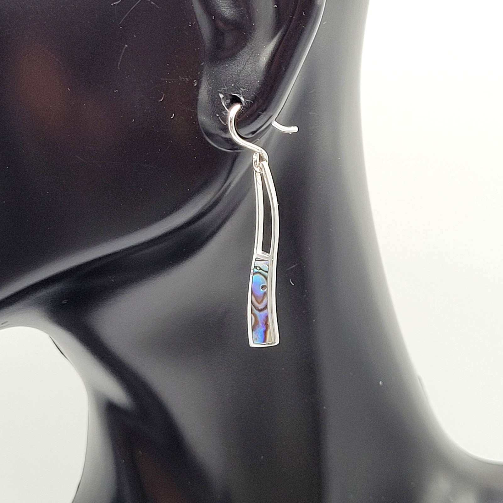 Iridescent Paua Shell Ocean Wave SU 925 Thailand Dangle Pierced Hook Earrings