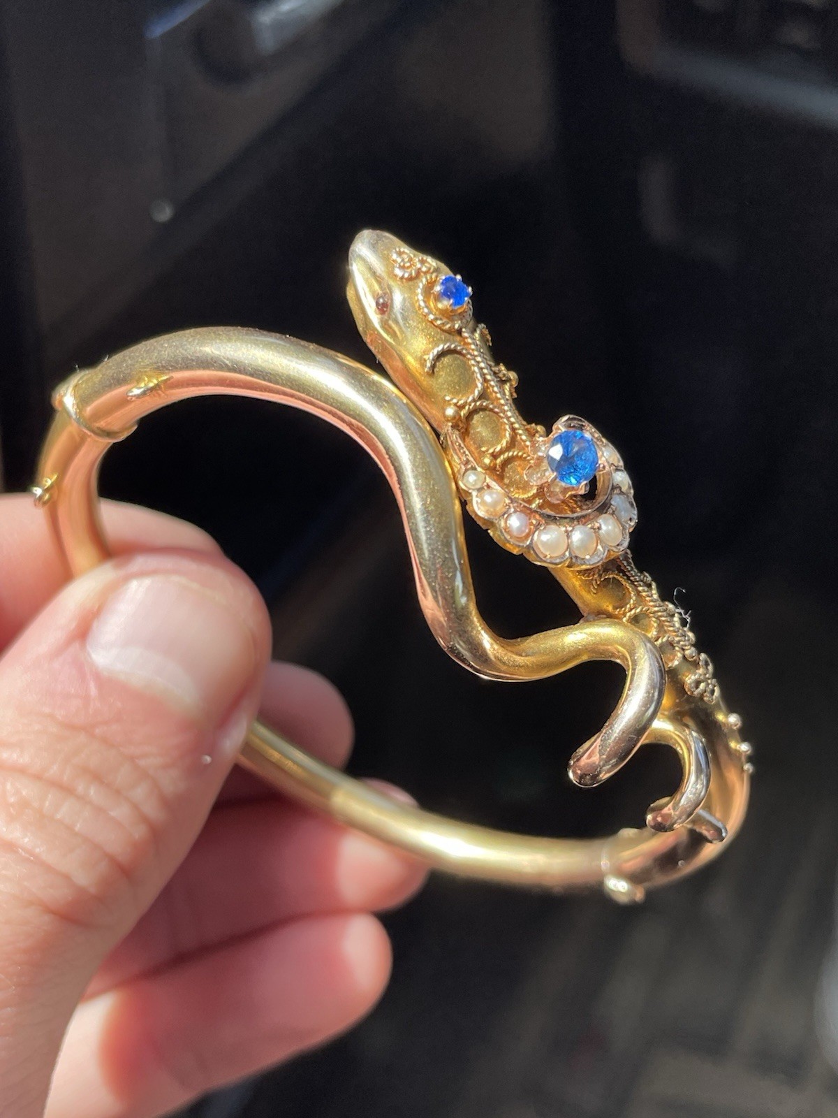 ANTIQUE VICTORIAN ESTRUSCAN SOLID GOLD SNAKE BANGLE BRACELET! 17GR!