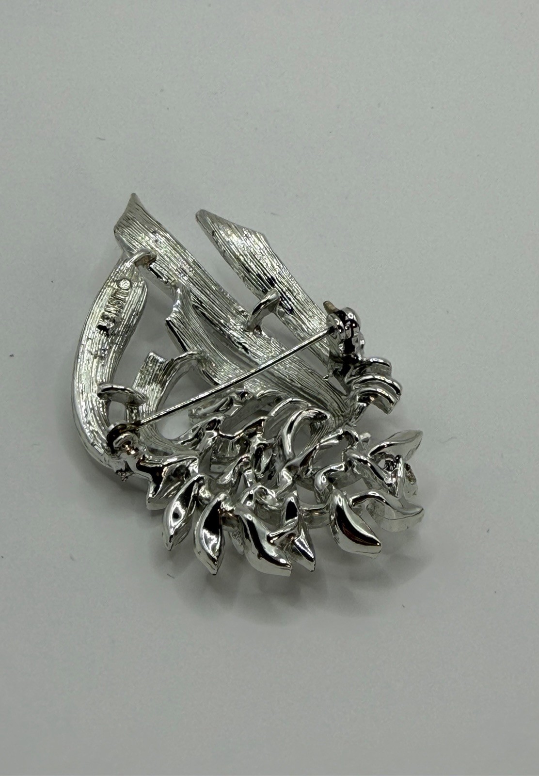 Vintage Lisner Silver Tone Brooch And Matching Earrings Signed