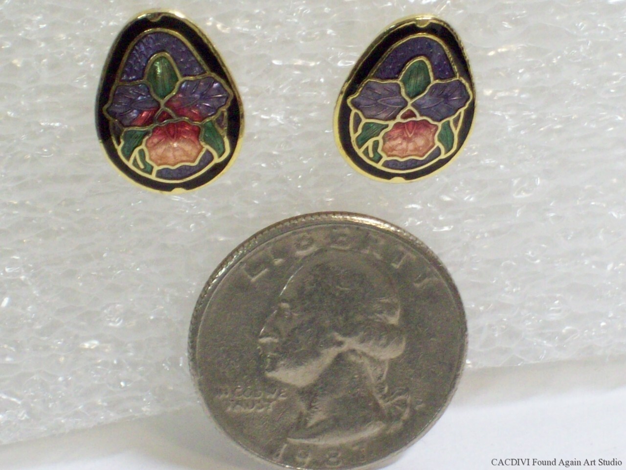 Retro Enamel Orchid Earrings Small Purple Pink Multi Color Cloisonne Flowers Vtg