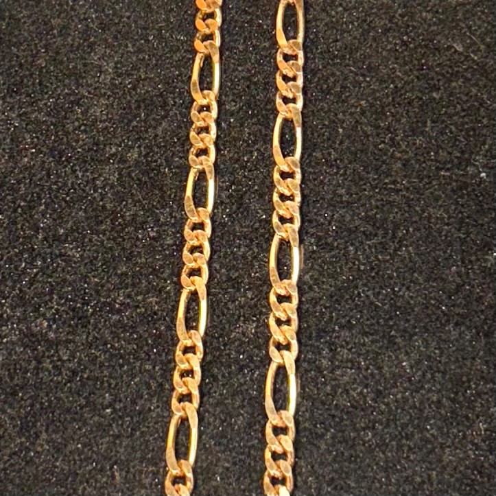 NECKLACE BRACELET SET goldtone metal figaro chain fold over clasp vintage