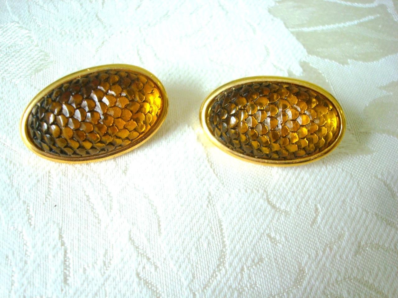 Gold Tone and Glowing Honey Amber Color Clip On Earrings KJ