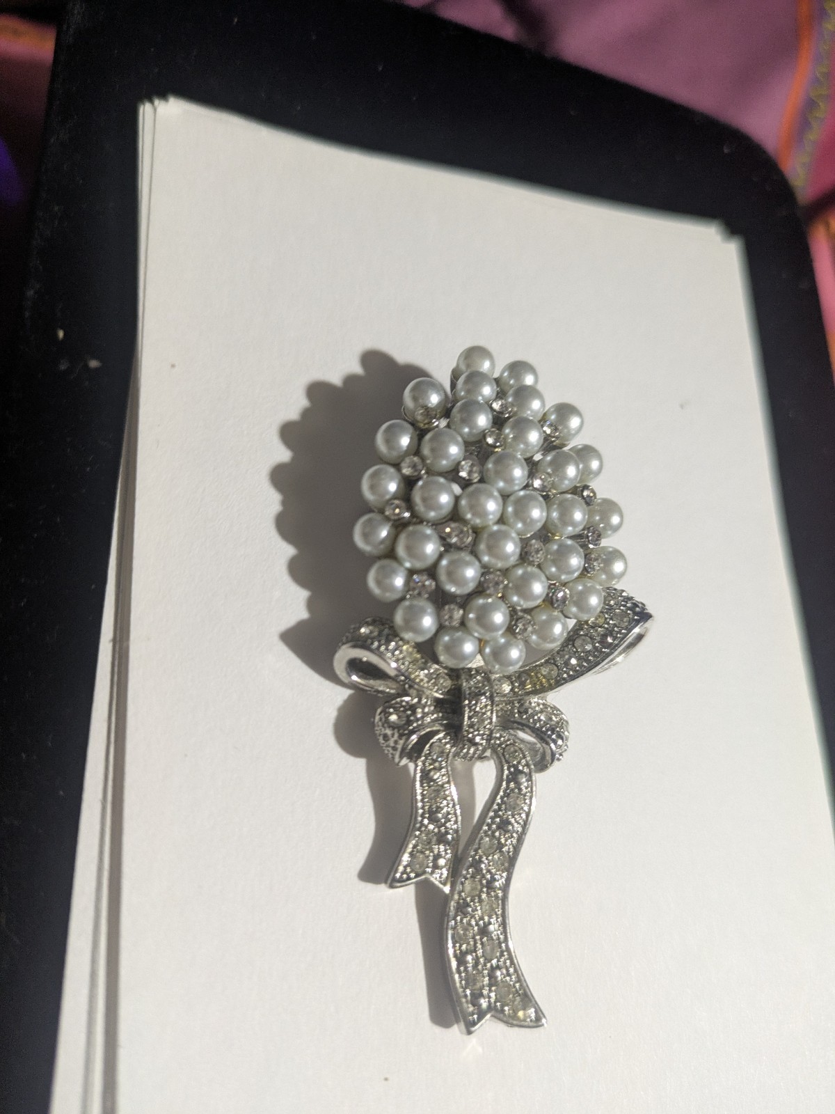 Beautiful Silver And Pearl Bouquet Of Flowers Brooch