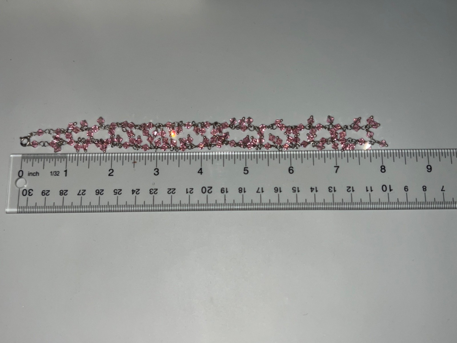 Vtg 925 Sterling Silver Wire w/ Dangling Pink Faceted Bicone Crystals Necklace