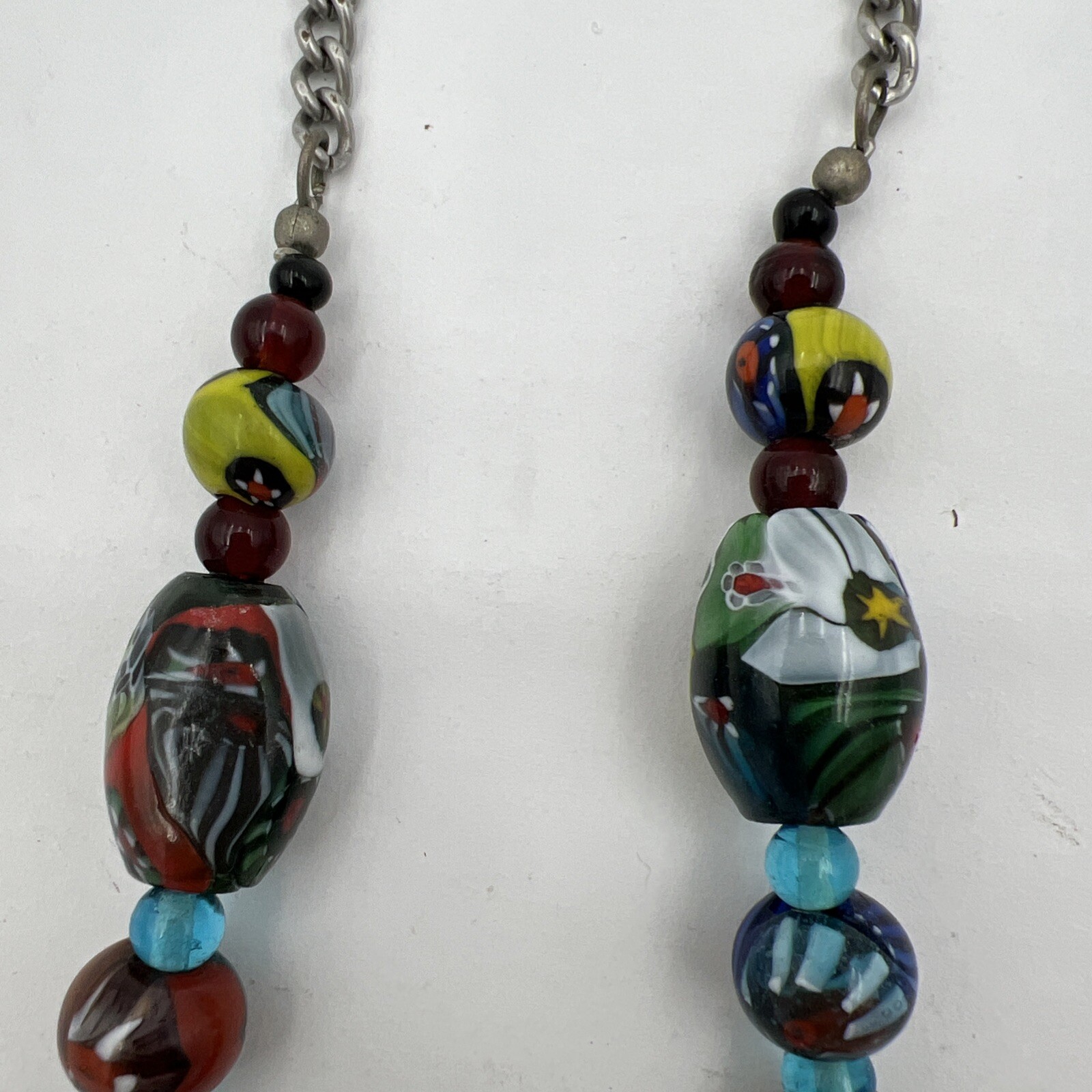 Vtg Murano Millefiori Venetian Oval Glass Different Shapes Bead Necklace