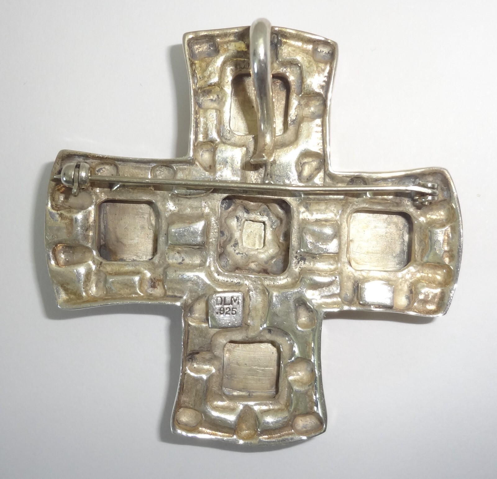 DIAN MALOUF Sterling Silver Modernist Cross Pendant Brooch 2 1/4″