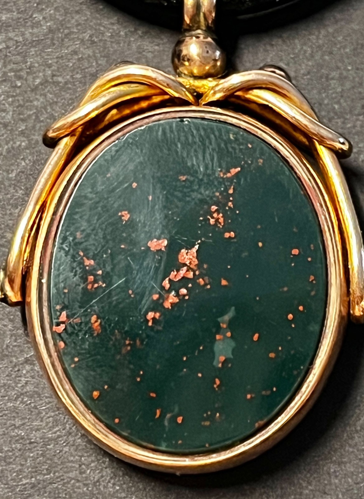 English Antique Bloodstone & Carnelian Spinner Pendant 9K